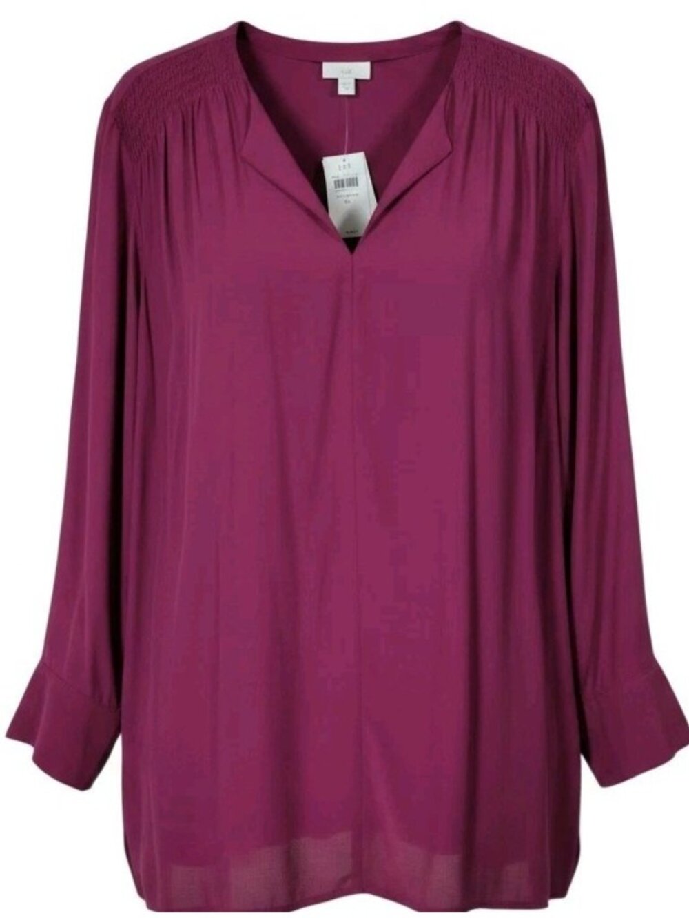 J Jill Smocked Split Neck Tunic Top Womens XL Berry Pink New NWT $89